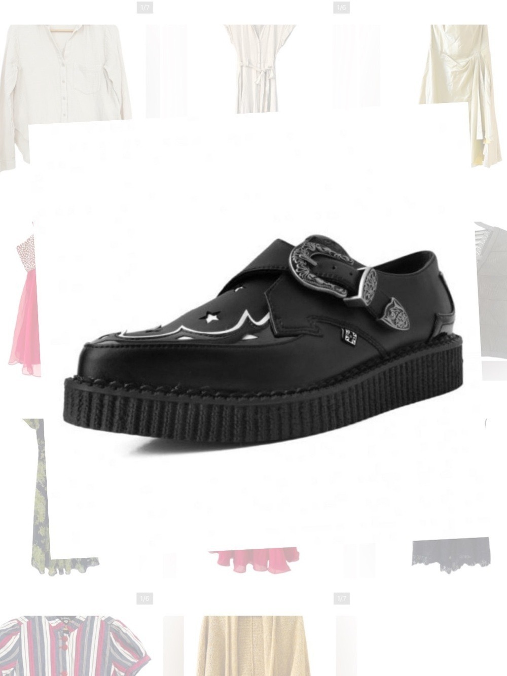 NWOT T.U.K. A9573 Black White Star Vegan TUKskin
Western Pointed Buckle Creeper